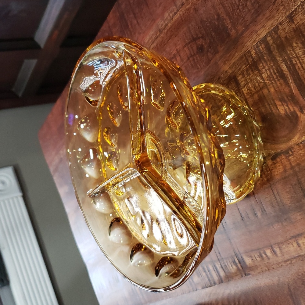 Amber Glass Tri Vintage Dish - Picture 2 of 6